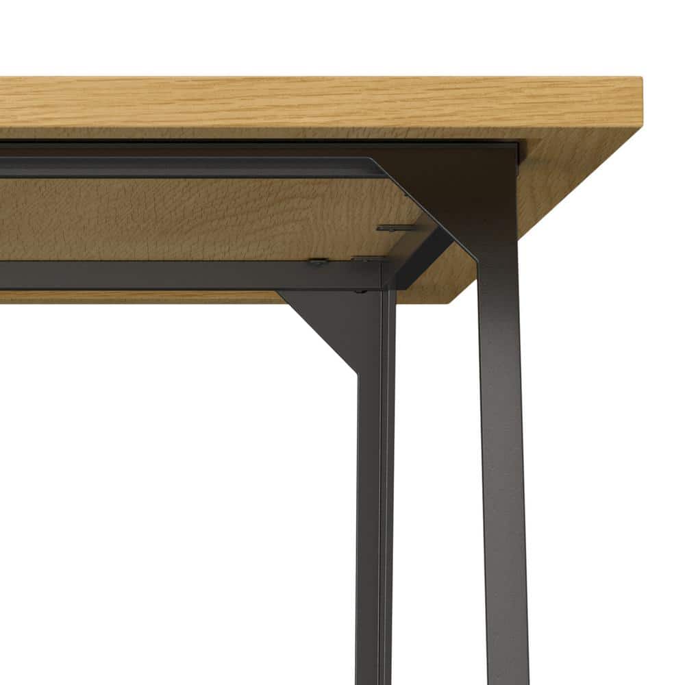 Lowry Industrial Oak Veneer Wood Dining Table with Black Metal Legs