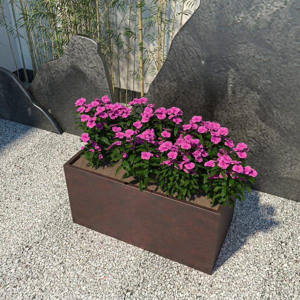 Bloom 31.5 in. Brown, Fiberstone and Clay Planter Rectangular for Indoor and Outdoor