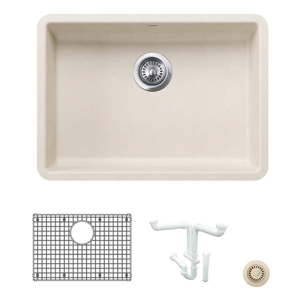 Precis 25 in. Undermount Single Bowl Soft White Granite Composite Kitchen S
