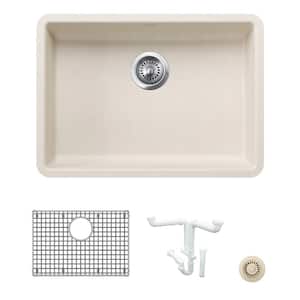 Precis 25 in. Undermount Single Bowl Soft White Granite Composite Kitchen Sink Kit with Accessories