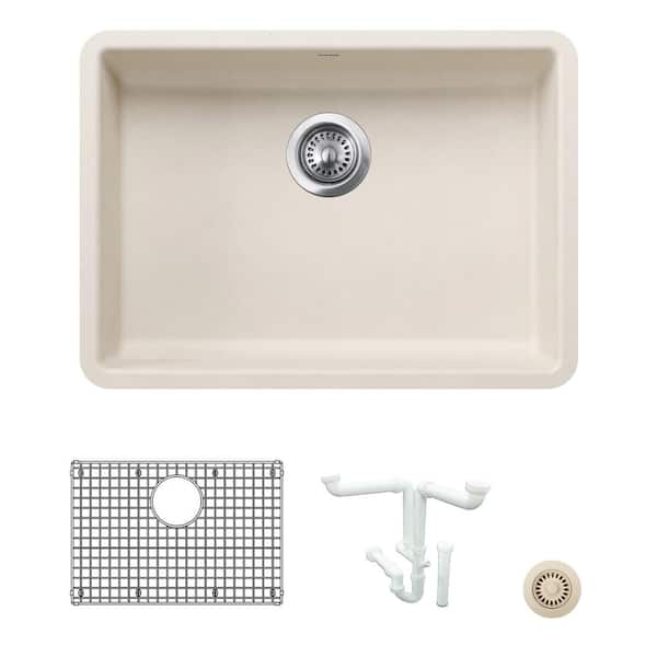 Blanco Precis 25 in. Undermount Single Bowl Soft White Granite Composite Kitchen Sink Kit with Accessories