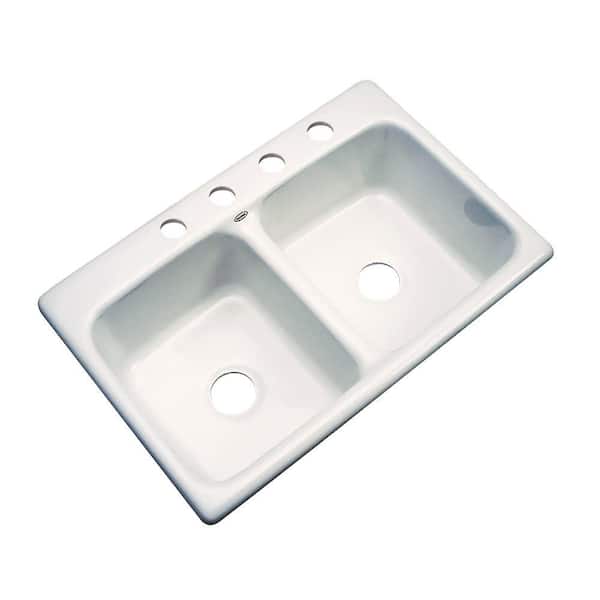 Glacier Bay Newport Drop-In Acrylic 33 in. 4-Hole Double Bowl Kitchen Sink in Biscuit