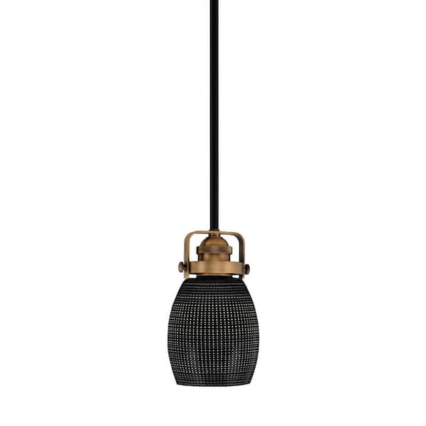 Unbranded Decatur 60-Watt 1-Light Black and Brass Light Mini Pendant with 5 in. Black Matrix Glass Shade, No Bulb Included