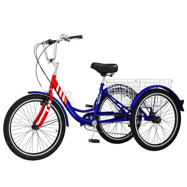 24" 7-Speed Adult 3 Wheel Bicycle Tricycle Basket Cruiser Elder Shopping Cart 