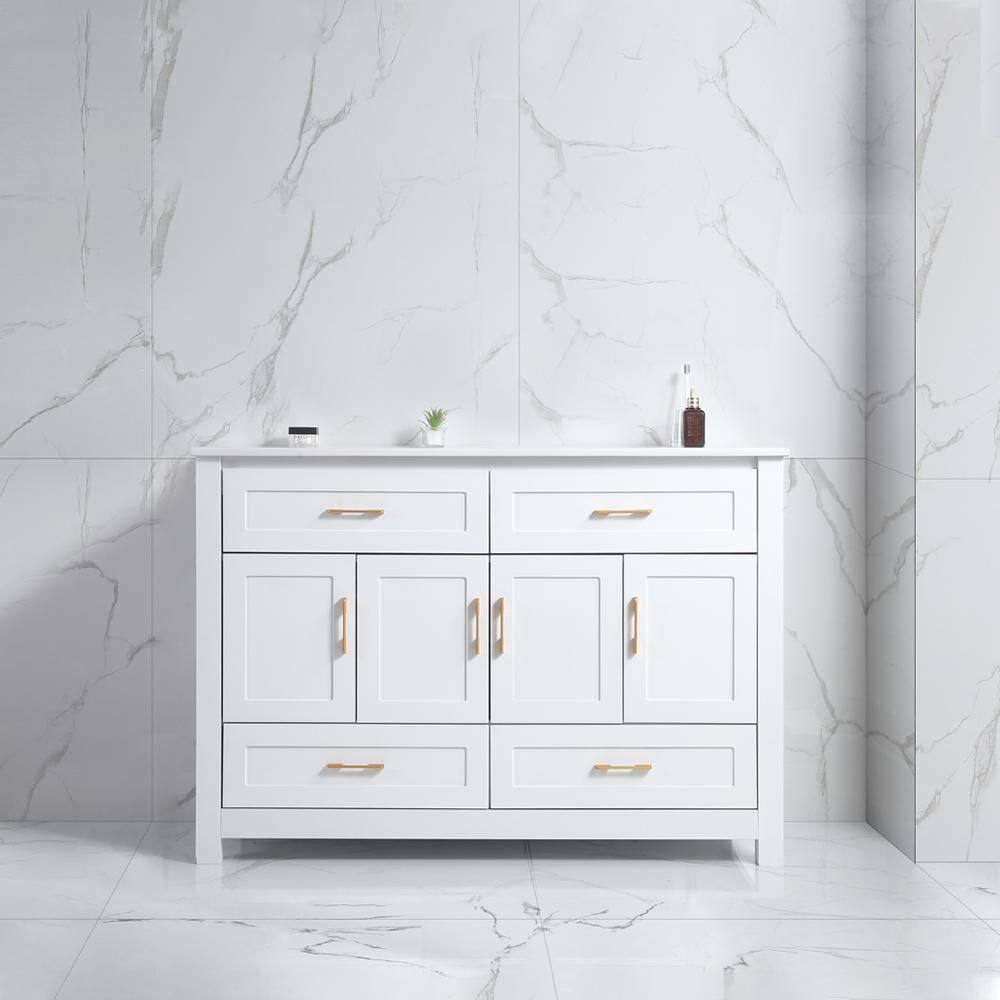 48 in. Single Sink 4 Doors 4 Drawers Freestanding White Bath Vanity with White Ceramic Top Unassembled