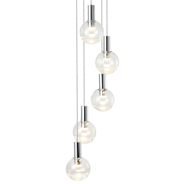 Sienna 5-Light ETL Certified Integrated LED Hanging Pendant Light Chandelier Polished Chrome, Globe Shades