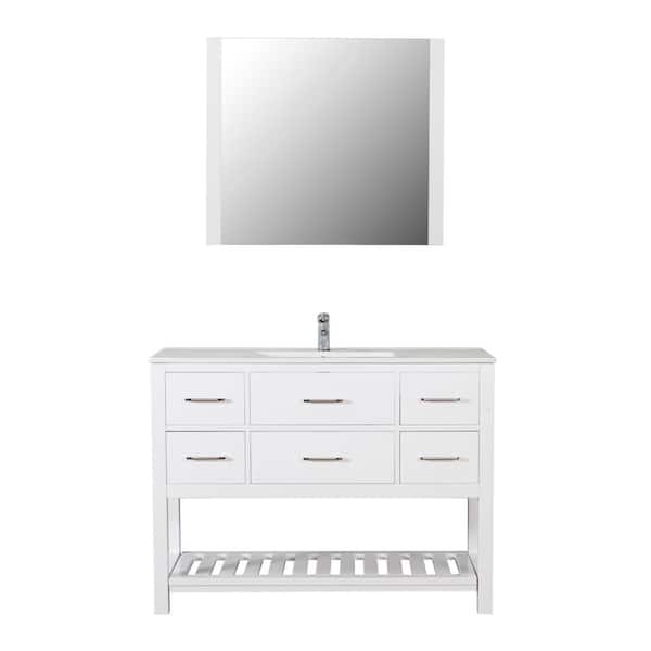 Unbranded Santa Monica 48 in. W x 18 in. D Bath Vanity in White with Ceramic Vanity Top in White with White Basin and Mirror