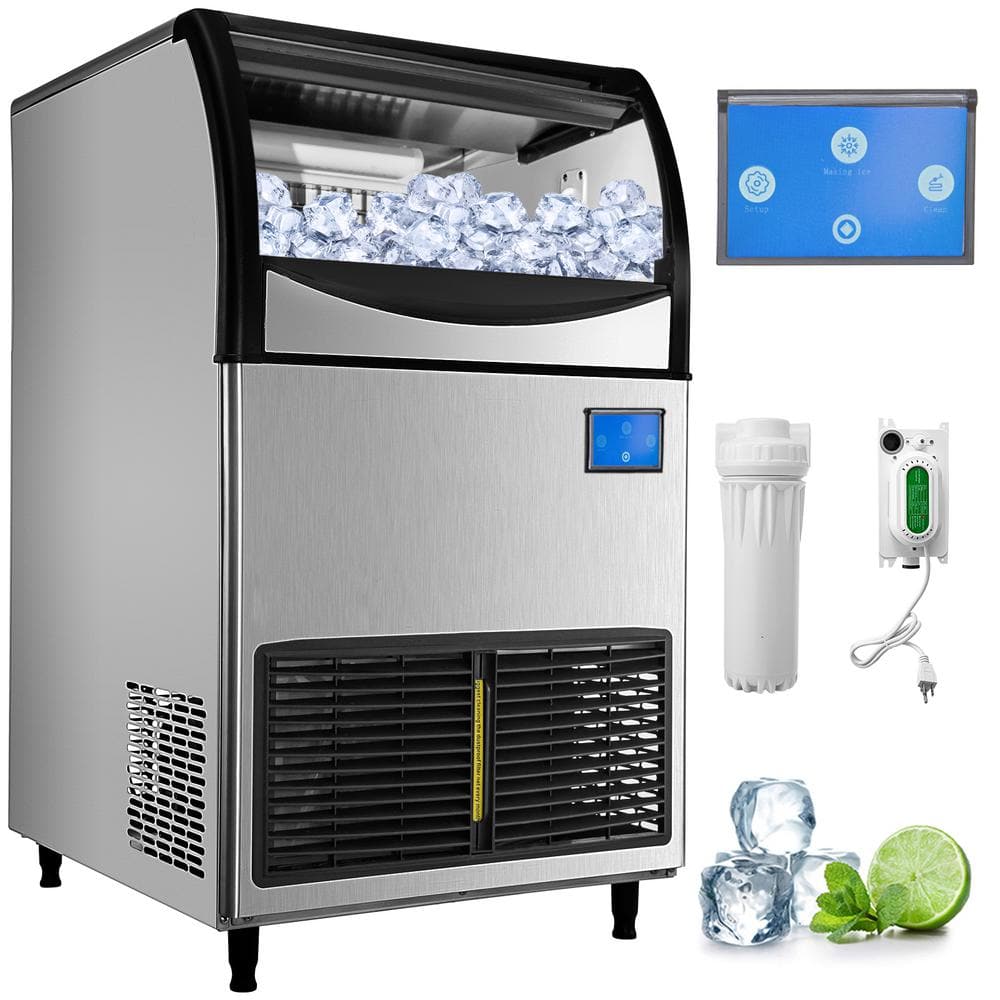 VEVOR 176 lb. / 24 H Commercial Ice Maker Large Storage Bin LCD Panel with Wi-Fi System Freestanding Ice Machine in Silver