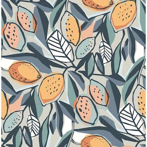 Orange Meyer Teal Citrus Fabric Non-Pasted Matte Wallpaper