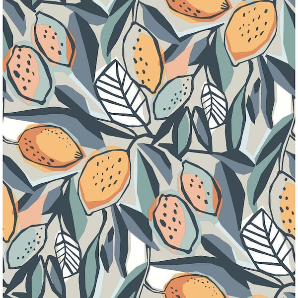 A-Street Prints Orange Meyer Teal Citrus Wallpaper Sample