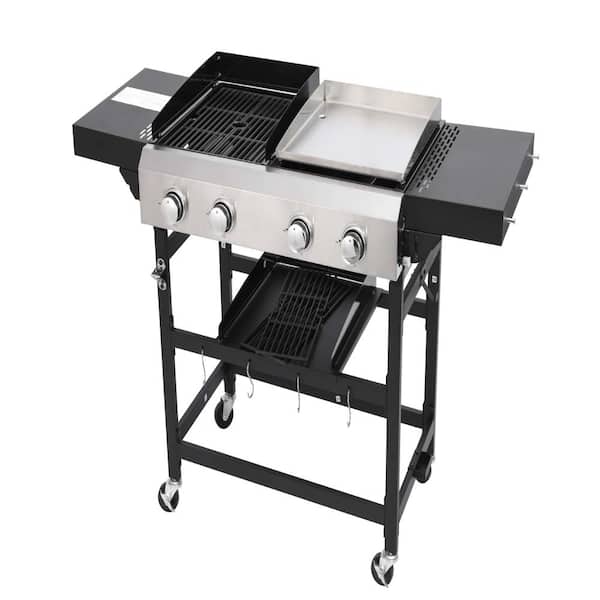 Two-burner gas grill and teppanyaki grill; single-burner output of 9,550 BTU, with a total of 4 burners.