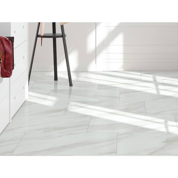 Polished Porcelain Floor And Wall Tile, White Marble Effect Kitchen Floor Tiles Home Depot Canada