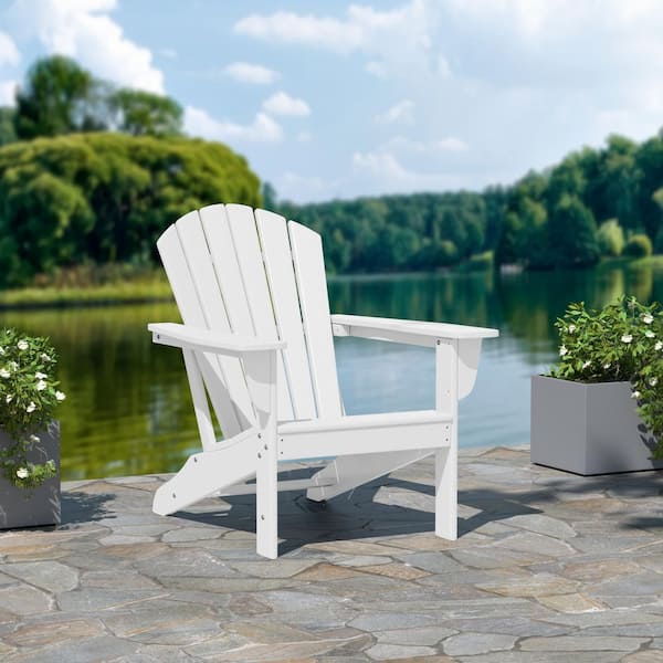 Mason White Poly Plastic Outdoor Patio Classic Adirondack Chair, Fire Pit Chair