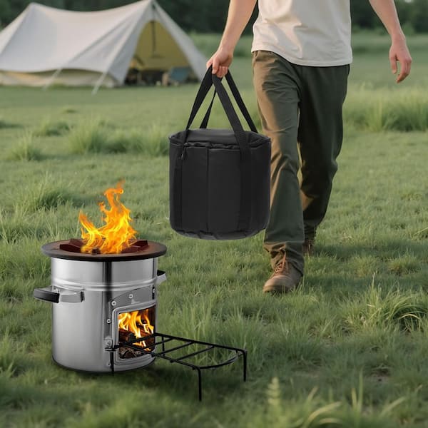 1-Piece Stainless Steel, Single Door, Portable with Burns Wood/Twigs/Sticks, for Camp Cooking Camping Rocket Stove Set