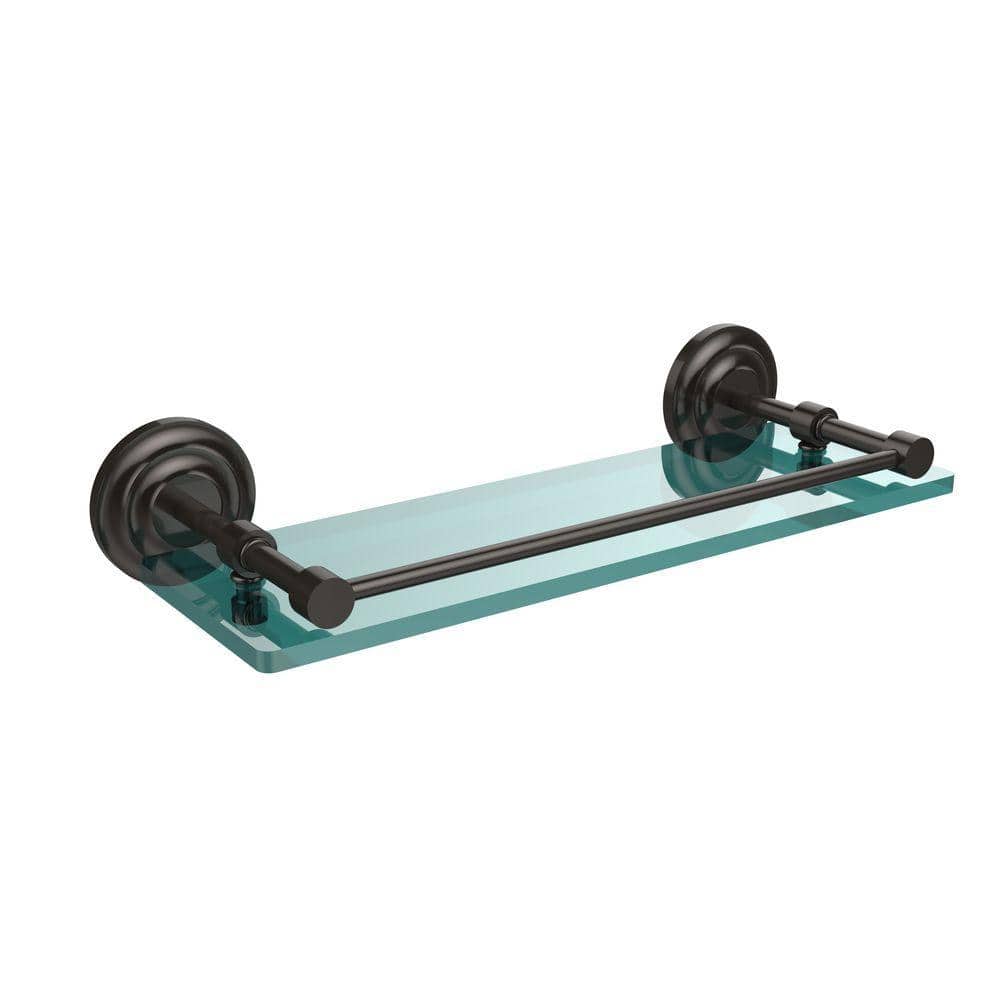 Allied Brass Que New 16 in. L x 3 in. H x 5 in. W Clear Glass Bathroom Shelf with Gallery Rail in Oil Rubbed Bronze