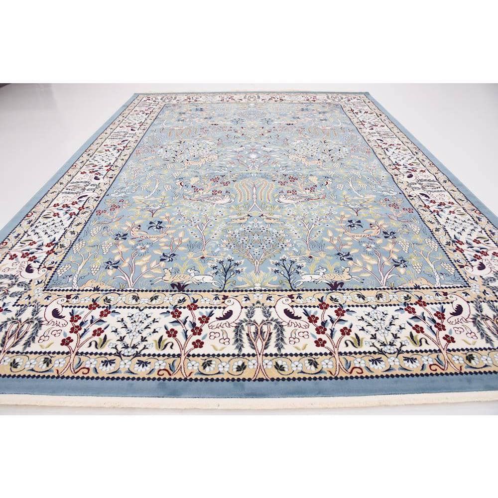 Narenj Blue and Beige Floral Synthetic 10' x 13' Area Rug