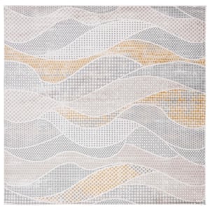 Skyler Collection Gray Beige/Gold 7 ft. x 7 ft. Abstract Stiped Square Area Rug