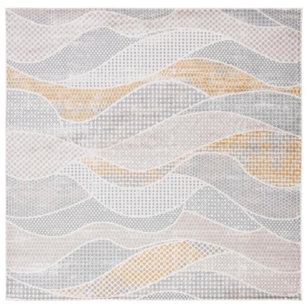 SAFAVIEH Skyler Collection Gray Beige/Gold 7 ft. x 7 ft. Abstract Stiped Square Area Rug