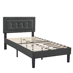 Metal Plus Wooden Bar Upholstered Premium Platform Bed Grey Finely Polyfabric Upholstered Twin Size Bed 39.3 in. W