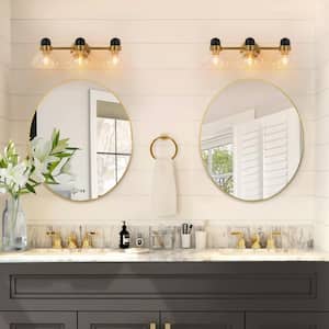 Kneeland 24.4 in. 3-Light Aged Brass Modern Linear Dome Bathroom Vanity Light with Clear Bubble Globe Glass Shade