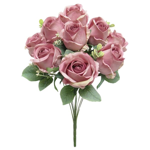 LIVING LUXURY 19 in. Pastel Dusty Mauve Artificial Rose Flower Stem Bush Bouquet (Set of 2)