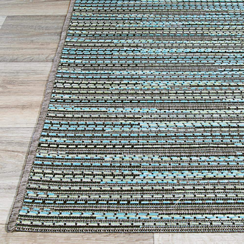Monaco Transitional Blue Stripe Synthetic 2' x 3' Area Rug