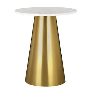 Percy 18 in. Width White/Gold Round C-Top Marble End Table With Pedestal Base