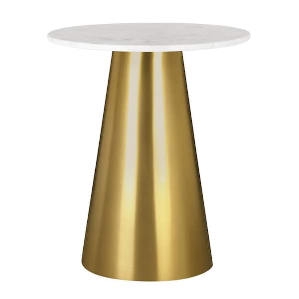 Inspired Home Percy 18 in. Width White/Gold Round C-Top Marble End Table With Pedestal Base