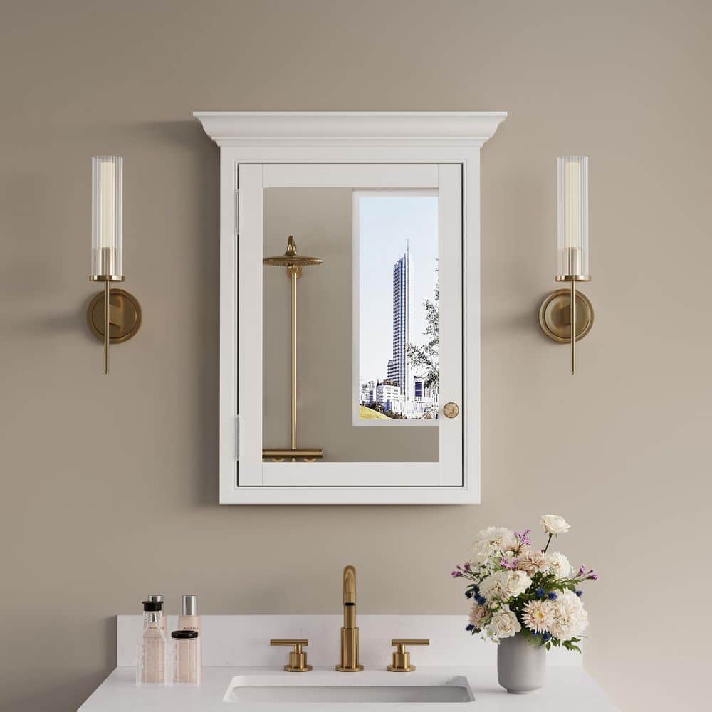 24.1 in. W x 30 in. H Rectangular Recessed Mount Solid Wood Medicine Cabinet with Mirror, White price history on PriceWatchPro