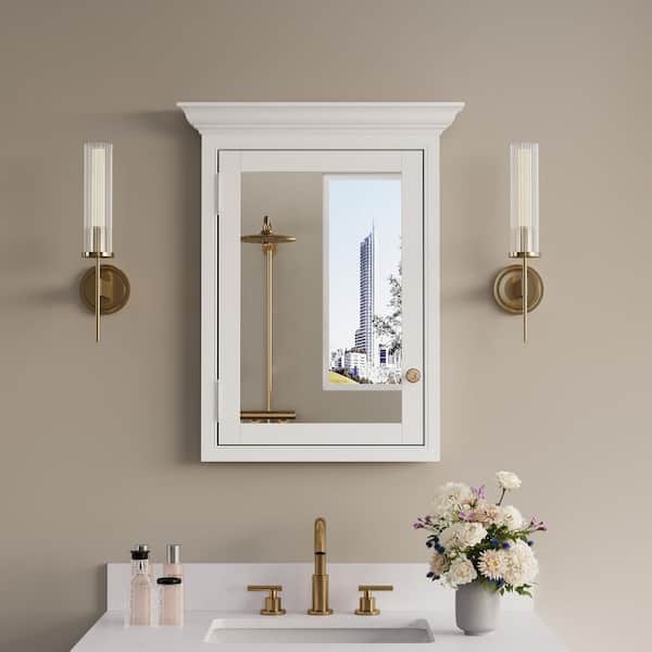 24.1 in. W x 30 in. H Rectangular Recessed Mount Solid Wood Medicine Cabinet with Mirror, White