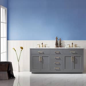 Ivy 72 in. Bath Vanity in Gray with Carrara Marble Vanity Top in White with White Basins