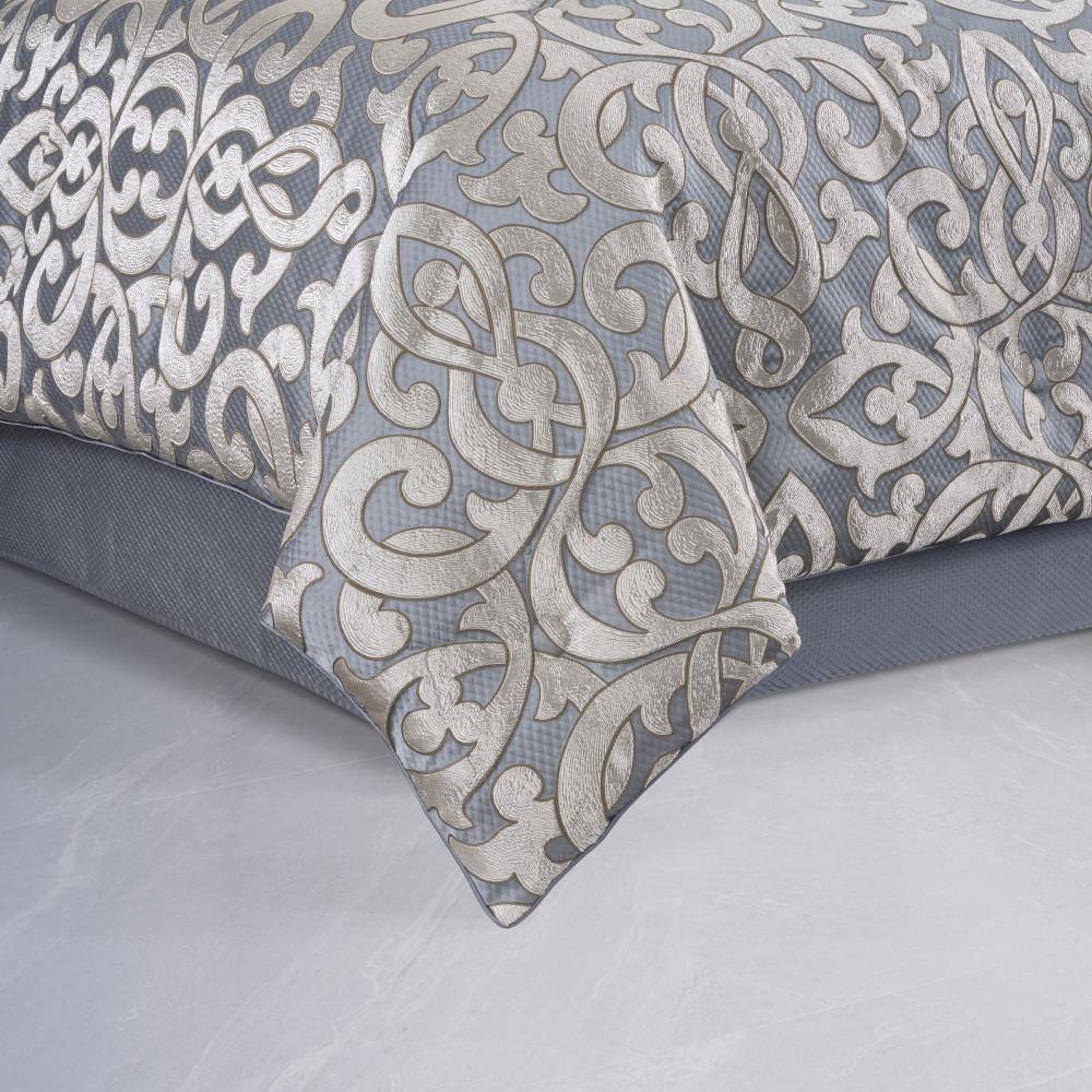King Blue and Silver Microfiber Comforter Set with Shams