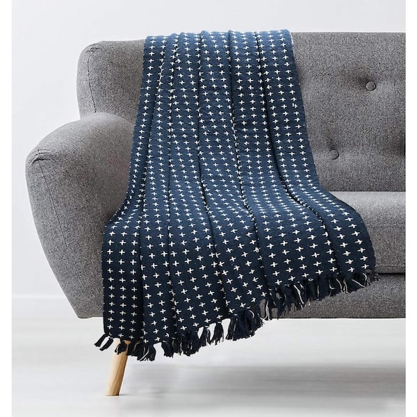 Mishka Cotton Navy Dot 50 in. x 60 in. Throw