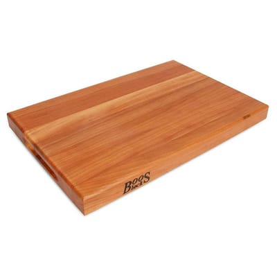 18 in. x 12 in. Rectangle Cherry Wood Reversible Cutting Board Block with Handles