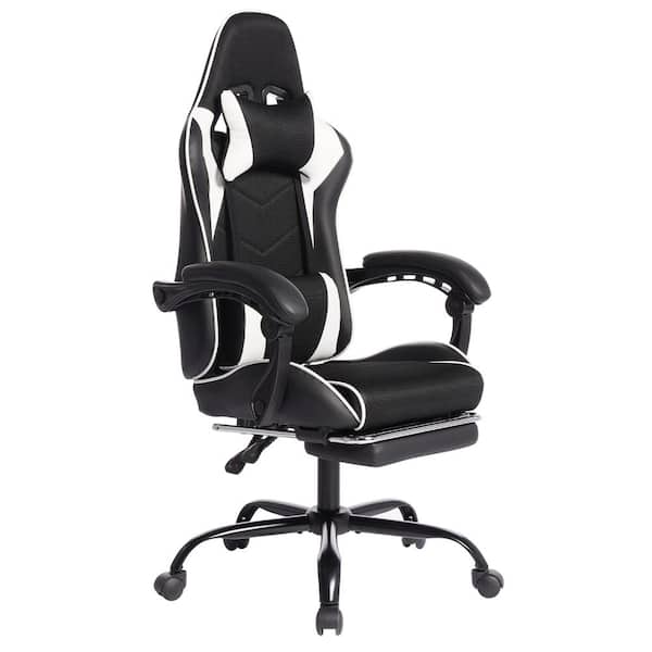 Black/White E-Sports PC Gaming Chair w/Massage & Footrest Height Black/White E-Sports PC Gaming Chair w/Massage & Footrest Height