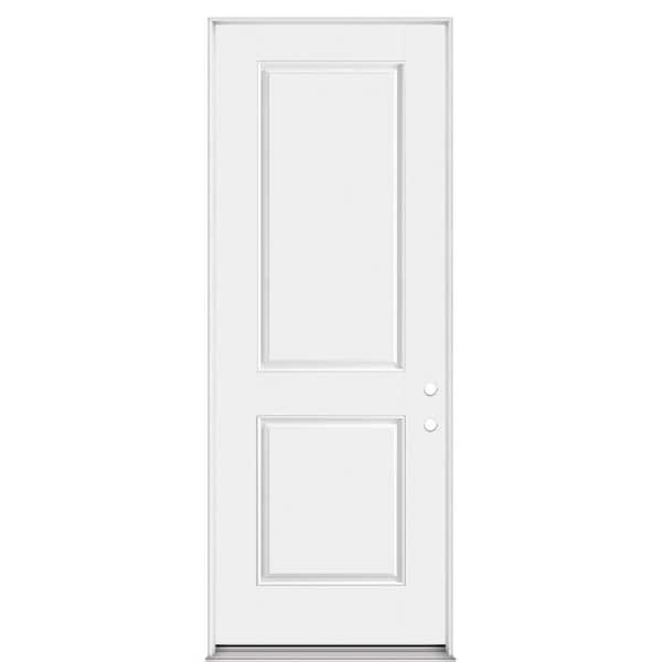 Masonite Lincoln Park 36 in. x 96 in. 2-Panel Left-Hand/Inswing Primed White Fiberglass Prehung Front Door with Narrow Sill