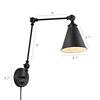 WINGBO Vintage Adjustable Swing Arm Wall Lamp Foldable Black Wall Light Plug-in Cord Industrial Wall Sconce Plug In Or Hardwire With On/Off Switch Wall Mounted Reading Light Fixture Bedside Lamp