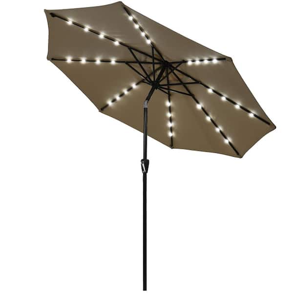 Gymax 9 ft. Market Table Patio Umbrella Yard Outdoor with 32 Solar LED Lights Tan