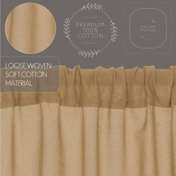 VHC BRANDS Tobacco Cloth Khaki Tan Cotton Sheer Rod Pocket Prairie Window  Curtain 36 in. W x 63 in. L 8327