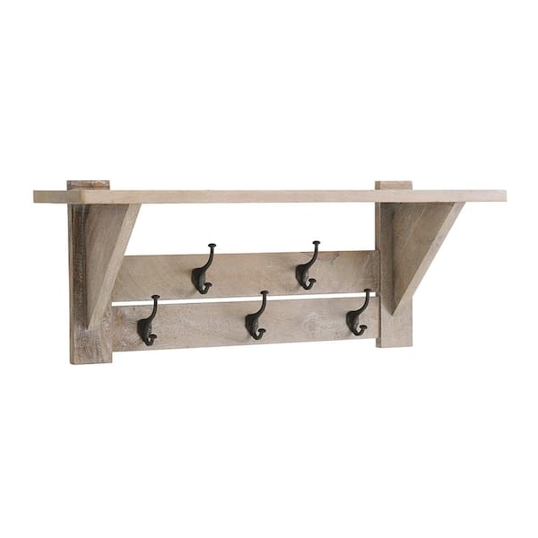 Alaterre Furniture Castleton Mango Wood 40W Coat Hook with Shelf
