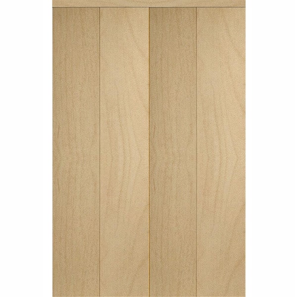 Impact Plus 90 in. x 96 in. Smooth Flush Stain Grade Maple Solid Core MDF Interior Closet Bi-Fold Door with Matching Trim