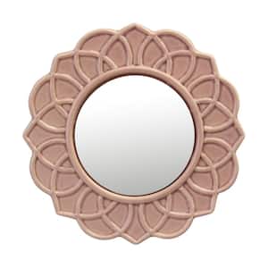 9 in. x 9 in. Decorative Round Pink Dusty Rose Floral Ceramic Wall Hanging Mirror