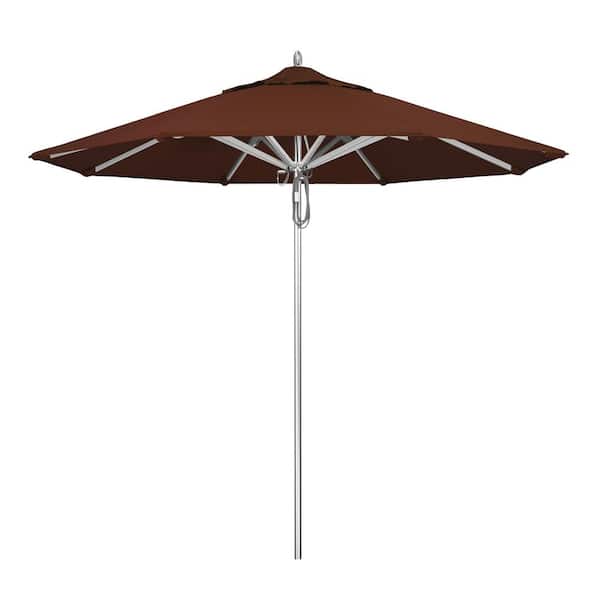 California Umbrella 9 ft. Silver Aluminum Commercial Market Patio Umbrella with Pulley Lift in Bay Brown Sunbrella