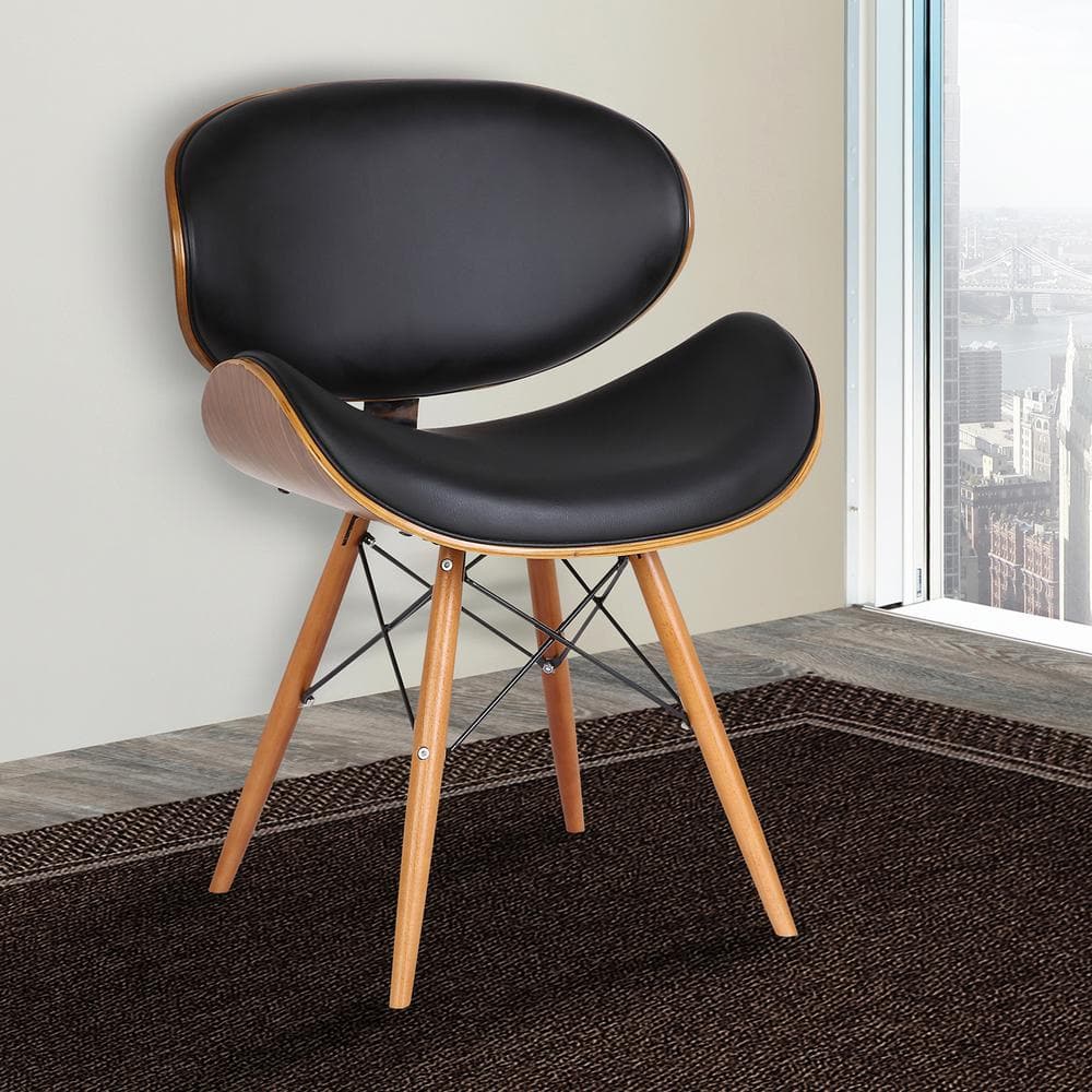 Cassie 31 in. Black Faux Leather and Walnut Wood Finish Mid-Century Dining 
