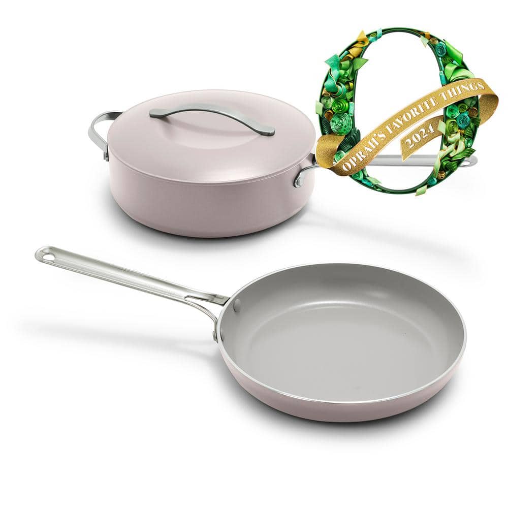 Pink Ceramic Nonstick Aluminum Fry Pan Set with Lid, 3-Piece