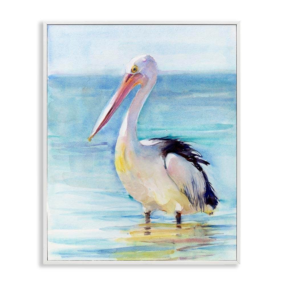 Stupell Industries Pelican Wading in Sea by John Keeling White Framed ...