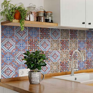Orange, Brown and Blue H403 8 in. x 8 in. Vinyl Peel and Stick Tile (24-Tiles, 10.67 sq.ft./Pack)