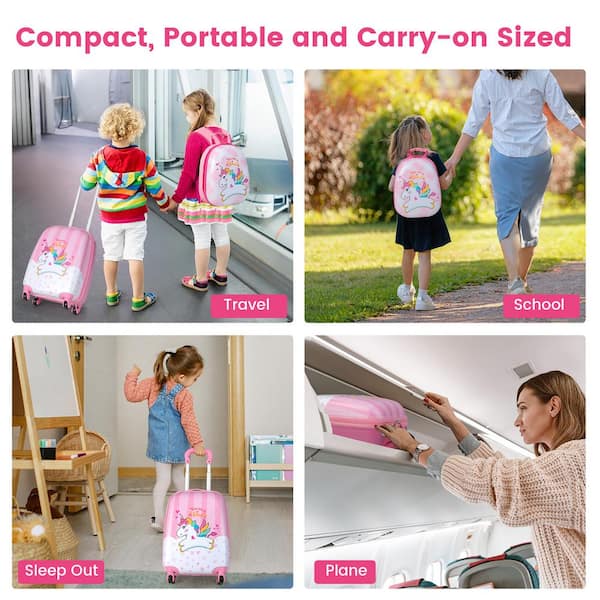 Costway 2 Pcs Kids Luggage Set 12” Backpack & 16” Kid Carry On Suitcase For  Boys Girls Pink : Target