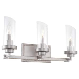 Sierra 22 in. 60-Watt 3-Light Galvanized Steel Farmhouse Vanity Light with Clear Shade