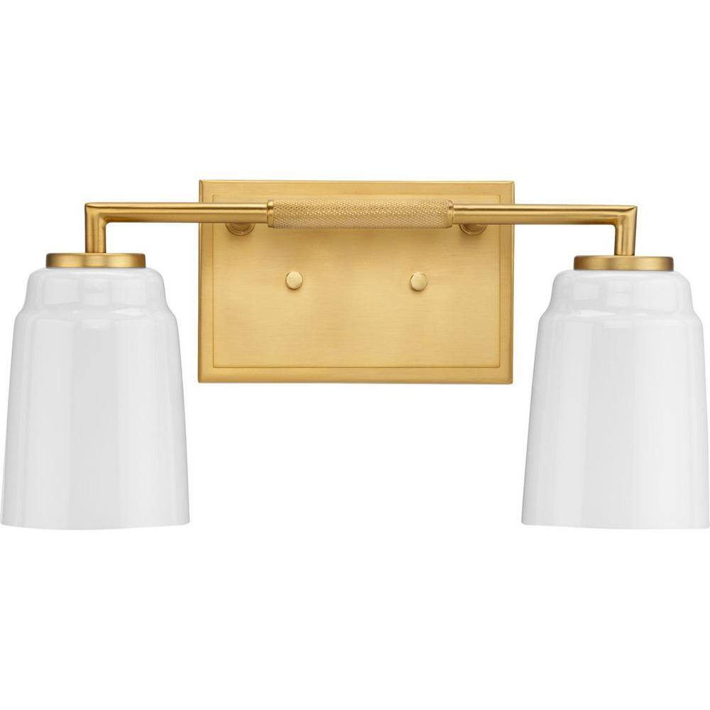 Brushed Gold 2-Light Vanity with Opal Glass Shades